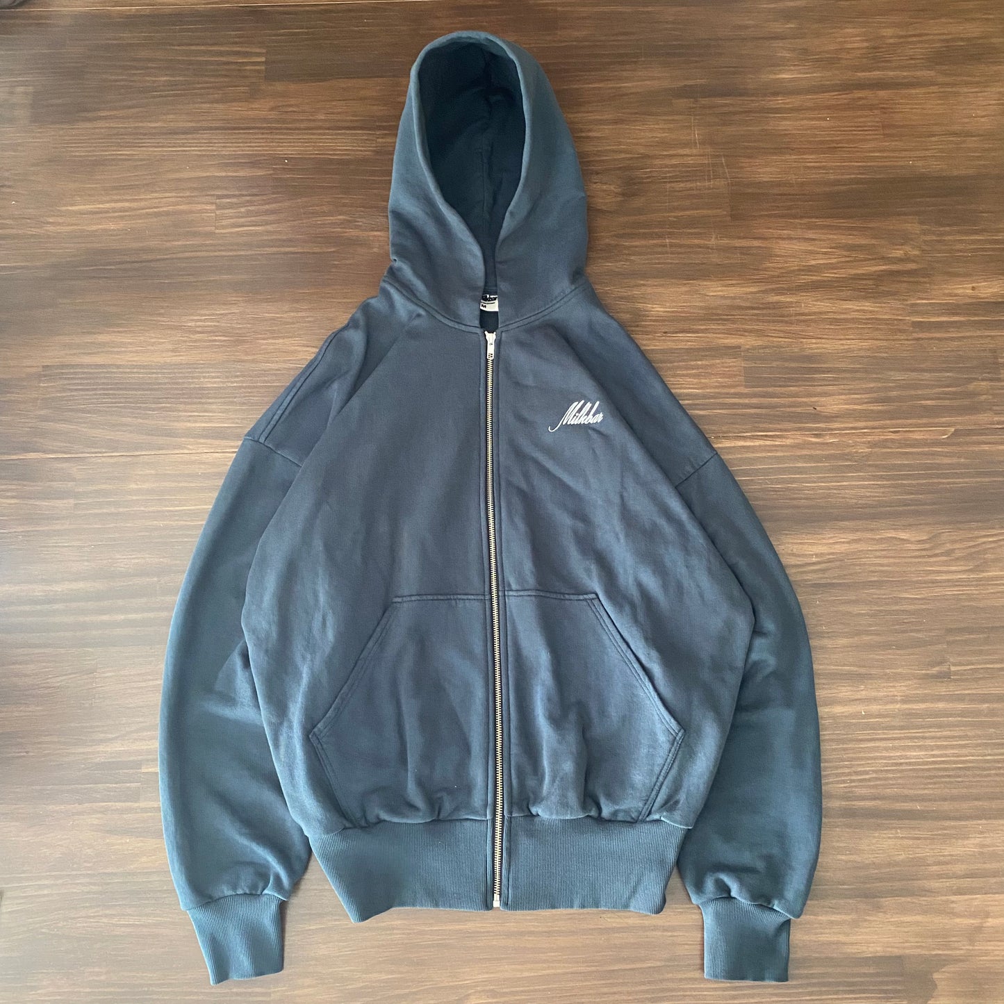 Script Zip Up Hoodie (Long Black)