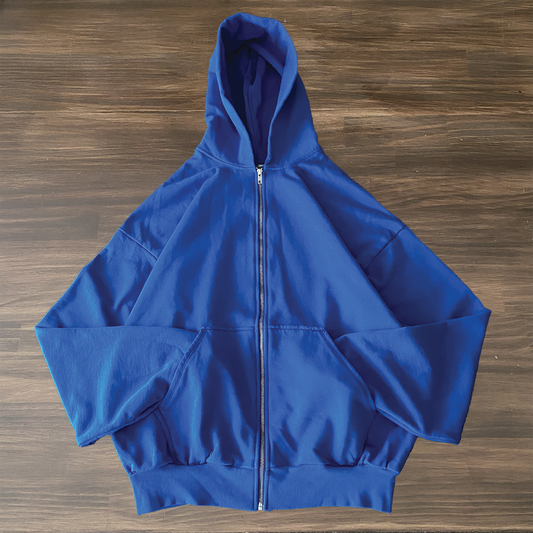 Cropped Relaxed Zip Up Hoodie (Northern Blue)