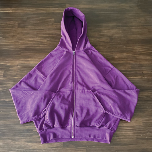Cropped Relaxed Zip Up Hoodie (Freo Grape)