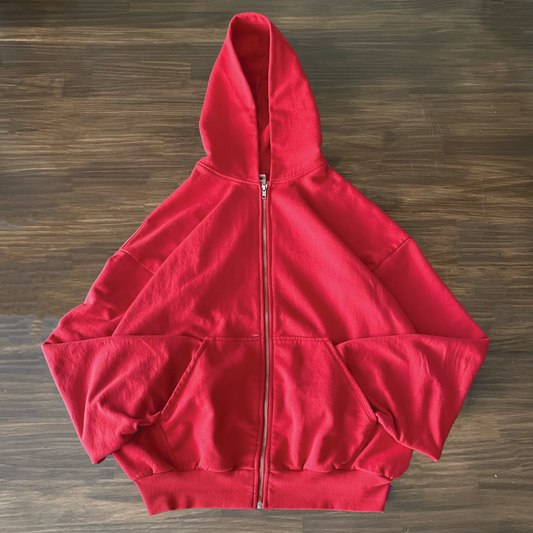 Cropped Relaxed Zip Up Hoodie (Old Holden Red)
